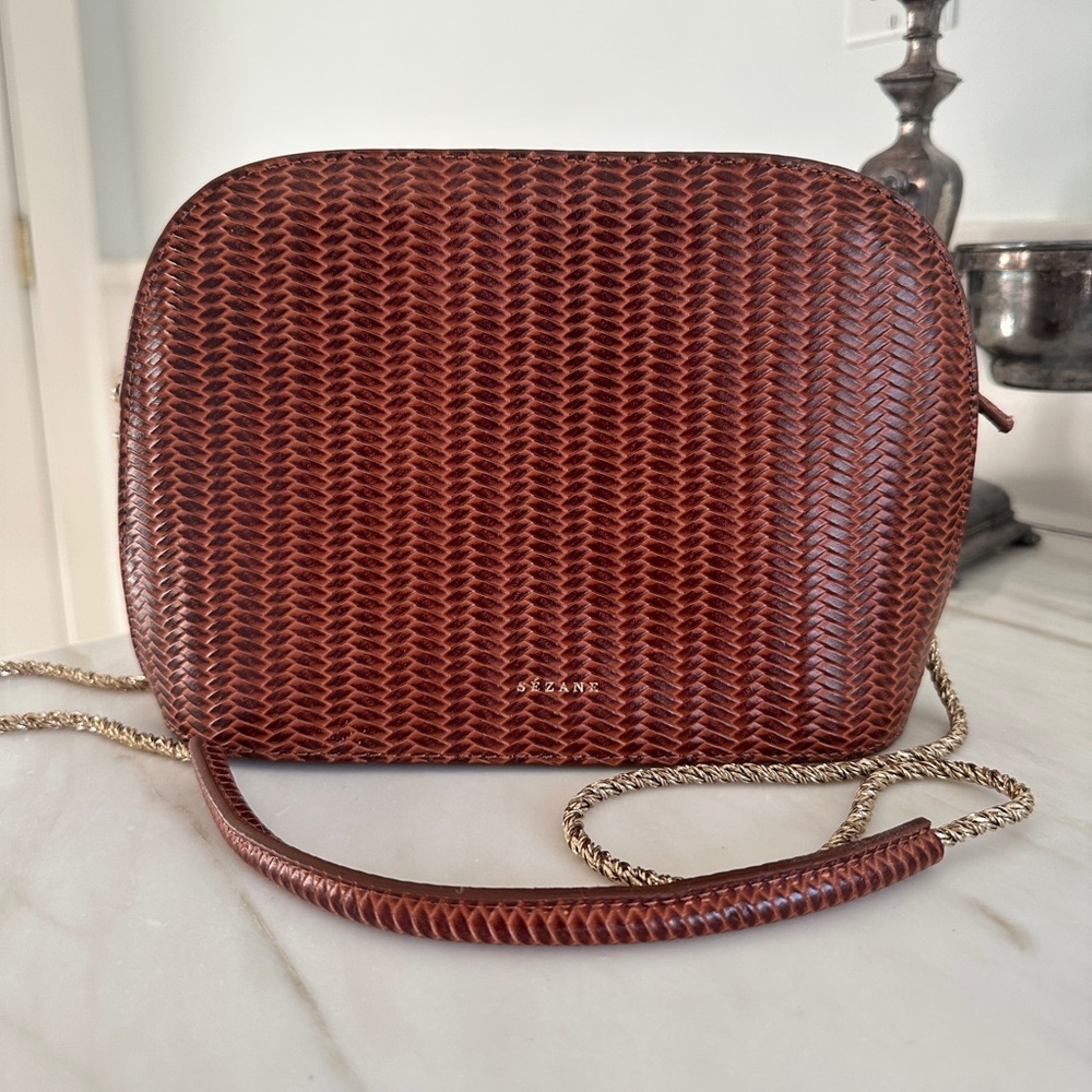 Sezane Victor bag in rare Woven Chocolate